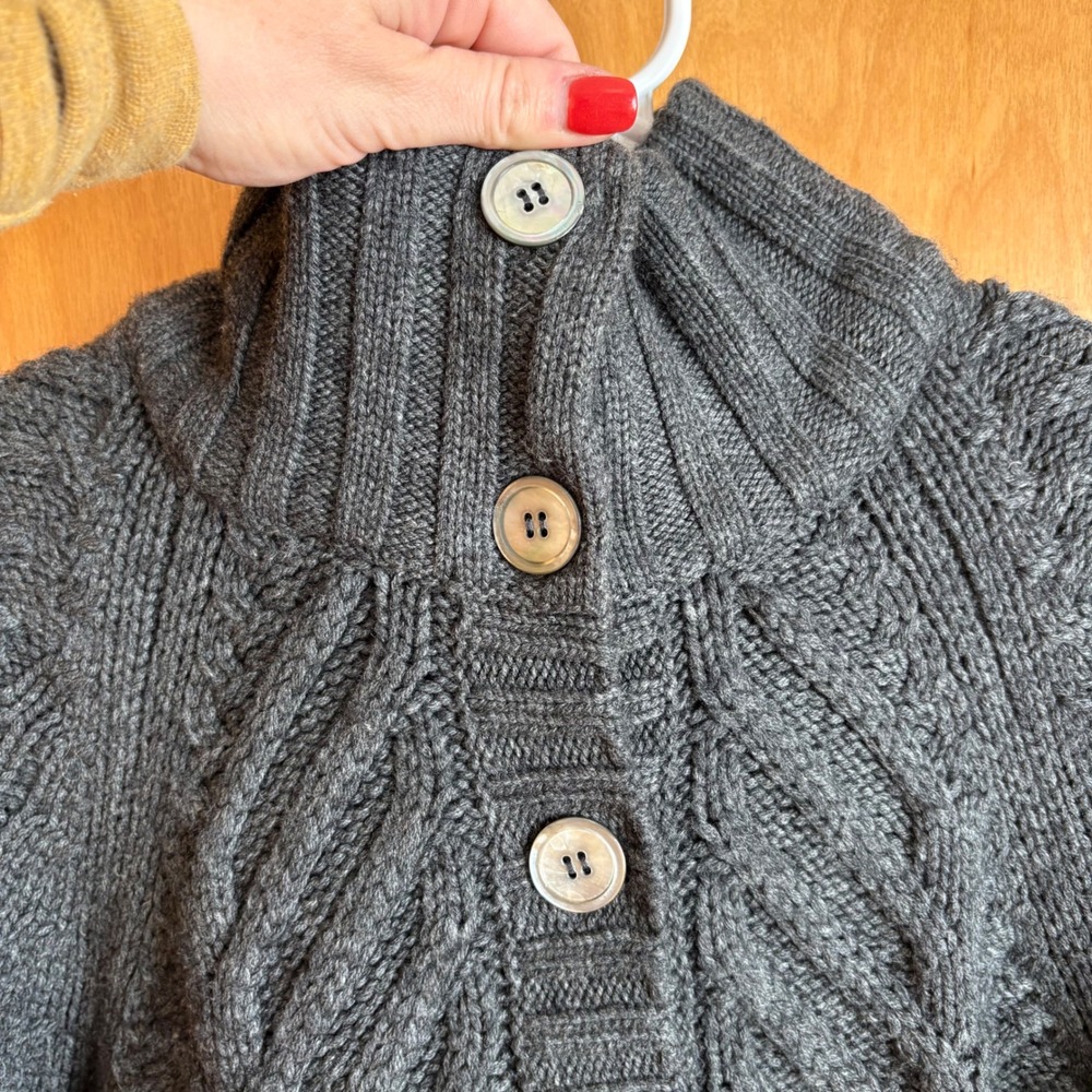 Pure Collection Cardigan Women Medium Grey Wool Cashmere Cable Knit Long Sweater - Picture 4 of 9